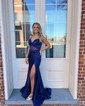 Mermaid V-neck Satin Corset Prom Dresses With Ruched