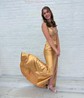 Sheath/Column V-neck Satin Corset Prom Dresses With Beading