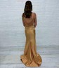 Sheath/Column V-neck Satin Corset Prom Dresses With Beading