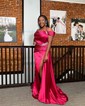 Sheath/Column Off-the-shoulder Satin Prom Dresses With Ruched