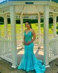 Mermaid V-neck Sparkly Sequin Prom Dresses With Appliques