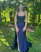 Trumpet/Mermaid Straight Silk-like Satin Sweep Train Prom Dresses With Beading