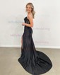 Black Mermaid Strapless Satin Corset Prom Dresses With Ruched