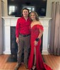 Trumpet/Mermaid Off-the-shoulder Stretch Crepe Sweep Train Prom Dresses With Appliques Lace