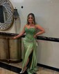 Trumpet/Mermaid Sweetheart Silk-like Satin Sweep Train Prom Dresses With Split Front