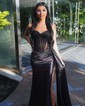 Trumpet/Mermaid Sweetheart Silk-like Satin Sweep Train Prom Dresses With Split Front