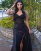 Trumpet/Mermaid Sweetheart Silk-like Satin Sweep Train Prom Dresses With Split Front