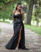 Trumpet/Mermaid Sweetheart Silk-like Satin Sweep Train Prom Dresses With Split Front