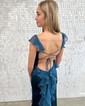 Mermaid Square Neck Satin Ruffle Prom Dresses