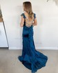 Mermaid Square Neck Satin Ruffle Prom Dresses