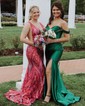 Mermaid V-neck Backless Sparkly Sequin Prom Dresses