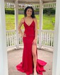 Sheath/Column V-neck Jersey Prom Dresses With Ruched