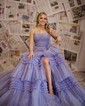 Ball Gown Strapless Tulle Ruffle Tiered Prom Dresses