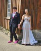 A-line Strapless Satin Cut Out Prom Dresses With Ruched