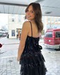 Sheath/Column Square Neck Tulle Tiered Prom Dresses With Appliques