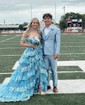 Ball Gown Off-the-shoulder Tulle Tiered Prom Dresses With Appliques