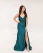 Mermaid V-neck Satin Prom Dresses With Appliques