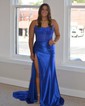 Sheath/Column Strapless Satin Corset Prom Dresses With Beading