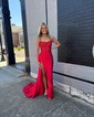 Sheath/Column Strapless Satin Corset Prom Dresses With Beading