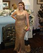 Sheath/Column Strapless Sparkly Sequin Prom Dresses with Beading