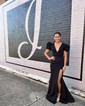 Mermaid V-neck Stretch Crepe Prom Dresses With Puff Sleeve