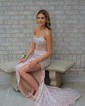 Sheath/Column Strapless Sparkly Sequin Prom Dresses With Beading