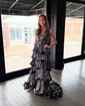 Ball Gown Sweetheart Metallic Tiered Prom Dresses With Beading