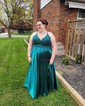 A-line V-neck Satin Prom Dresses With Appliques