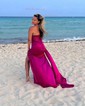 Sheath/Column Strapless Satin Corset Prom Dresses With Ruched
