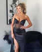 Sheath/Column Strapless Satin Corset Prom Dresses With Ruched