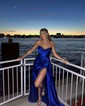 Black Sheath/Column Strapless Satin Prom Dresses With Ruched