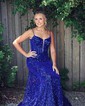 Mermaid V-neck Sparkly Velvet Sequin Prom Dresses