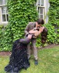 Mermaid V-neck Tulle Corset Prom Dresses With Feather