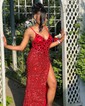 Mermaid V-neck Sparkly Velvet Sequin Prom Dresses With Beading