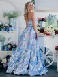 Ball Gown Strapless Satin Floral Prom Dresses With Ruched