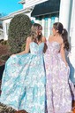 Ball Gown Strapless Satin Floral Prom Dresses With Ruched
