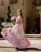 Ball Gown Strapless Satin Floral Prom Dresses With Ruched