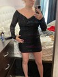 Glitter Black Bodycon Long Sleeve Ruched Mini Dress
