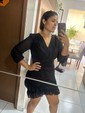 Elegant Black Chiffon Bodycon Long Sleeve Ruffle Mini Dress