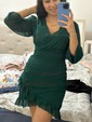 Elegant Black Chiffon Bodycon Long Sleeve Ruffle Mini Dress