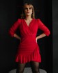 Elegant Black Chiffon Bodycon Long Sleeve Ruffle Mini Dress