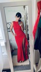 Elegant Red Stretch Crepe Sheath/Column Ruffle Formal Dresses