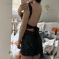 Sparkly Black Fitted Cut Out Sequin Dress