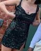 Sparkly Black Fitted Cut Out Sequin Dress