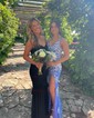 Sheath/Column V-neck Tulle Prom Dresses With Appliques