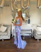 Sheath/Column V-neck Tulle Prom Dresses With Appliques