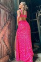 Sheath/Column V-neck Sparkly Sequin Cut Out Prom Dresses