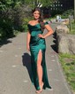 Sheath/Column Off-the-shoulder Silk-like Satin Floor-length Prom Dresses With Ruched