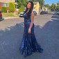 Mermaid V-neck Sparkly Sequin Prom Dresses With Appliques