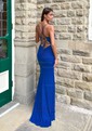 Sheath/Column Cowl Neck Glitter Prom Dresses With Ruched